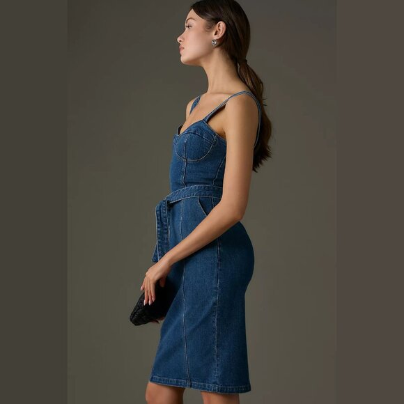 NEW PAIGE Sizes 8, 10 Giulia Denim Mini Dress - Iris Blue - Picture 3 of 4